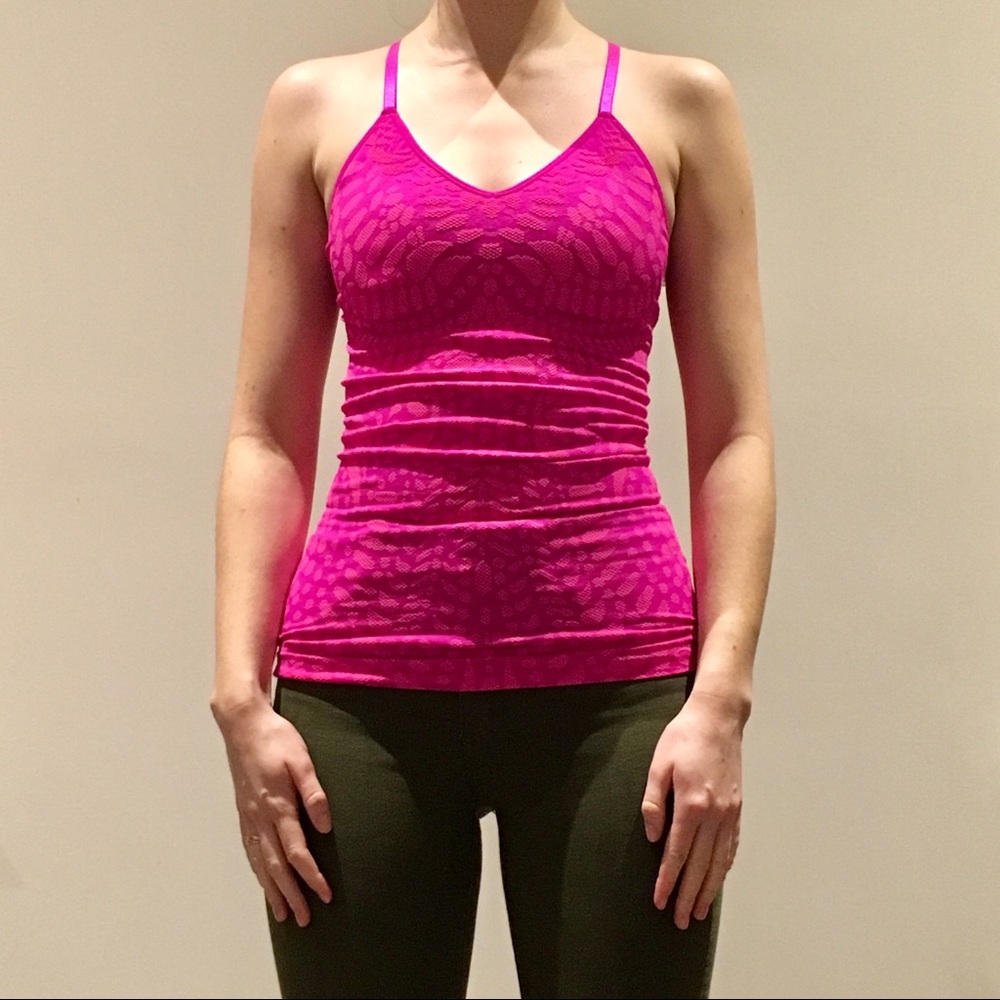 Bright pink stretchy work out tank